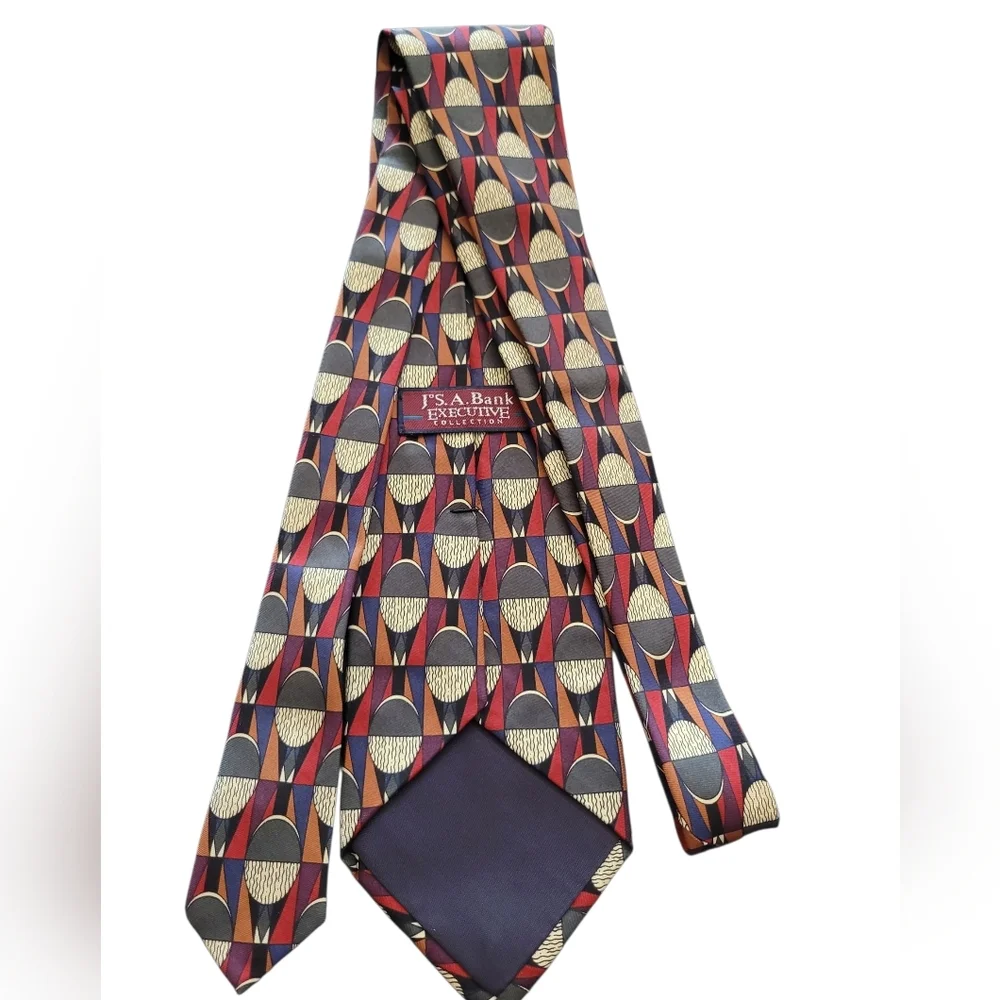 Jos. A. Bank 100% Silk Hunter Green Blue Brown Geometric Men's Tie